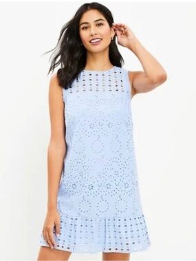 LOFT Eyelet Sleeveless Flounce Shift Dress Size 2